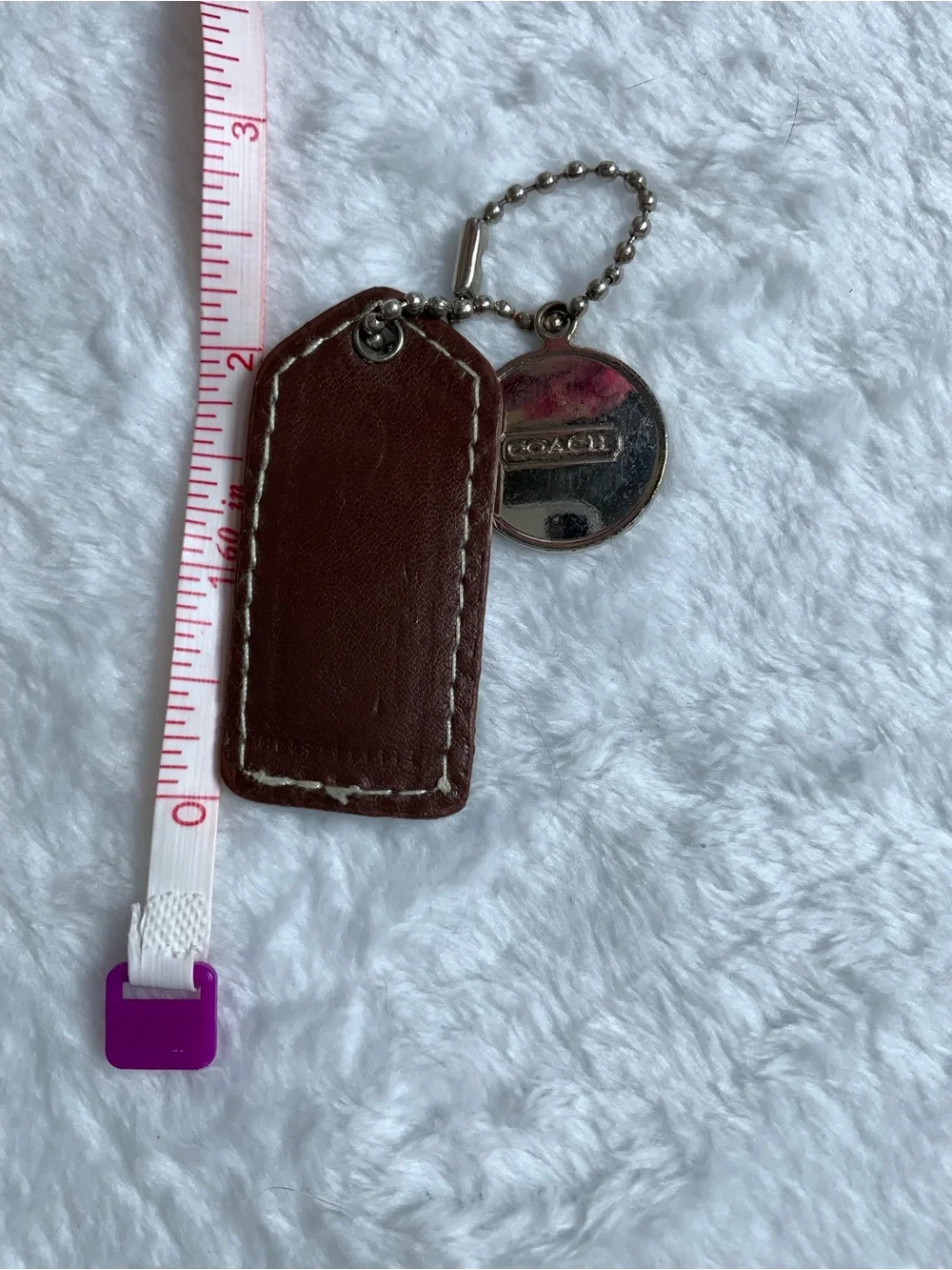 Coach Brown Leather Key Tag with Silver-Tone Logo Charm (97)